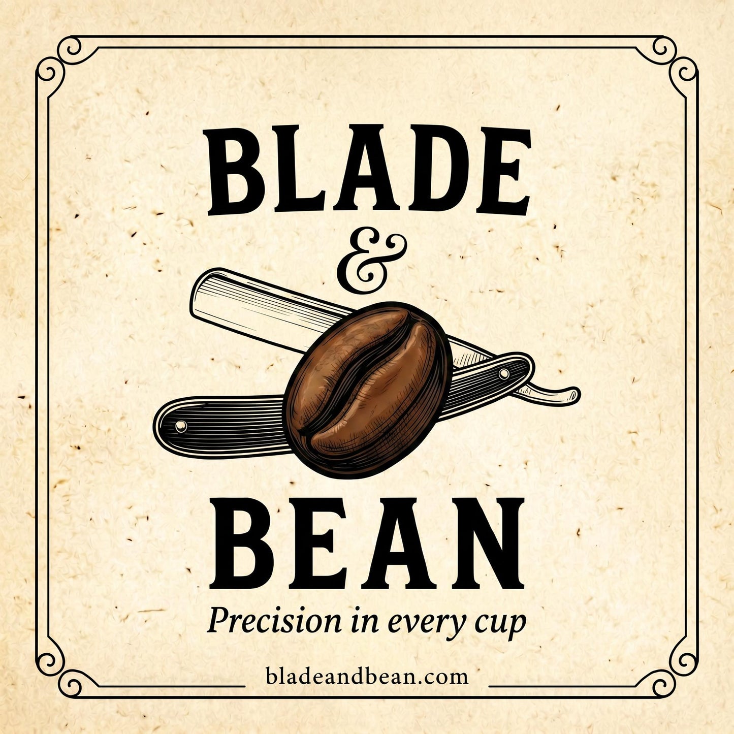 Logo of Blade & Bean with a coffee bean and straight razor on a textured craft background