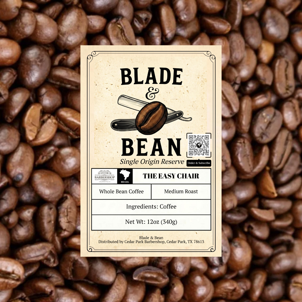 Blade & Bean coffee label on a background of coffee beans