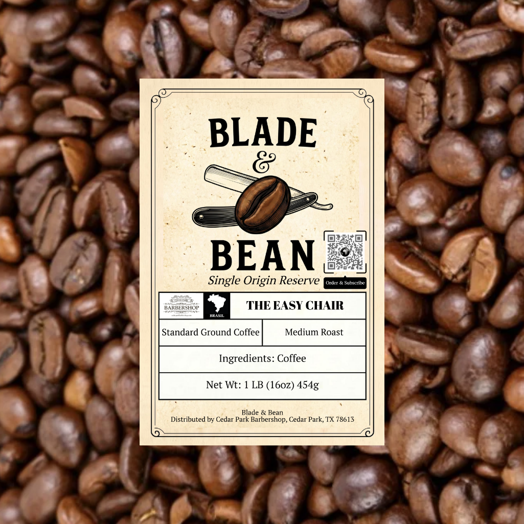 Blade & Bean coffee label on a background of coffee beans