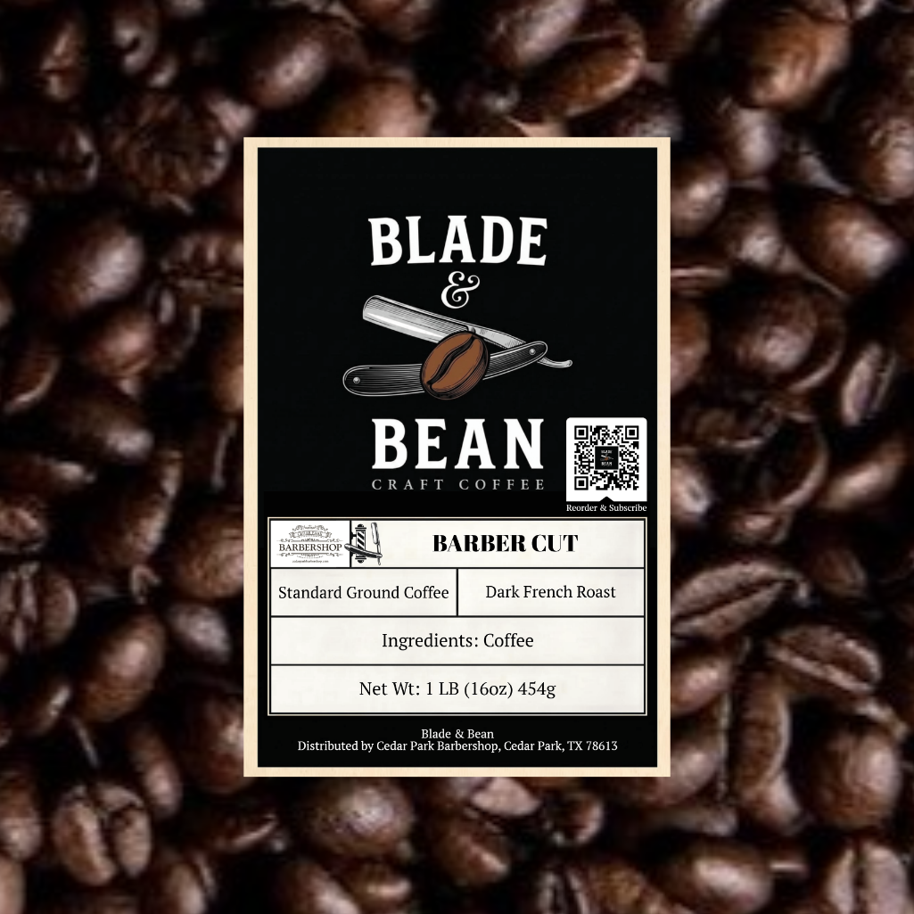 Blade & Bean craft coffee label on a background of coffee beans