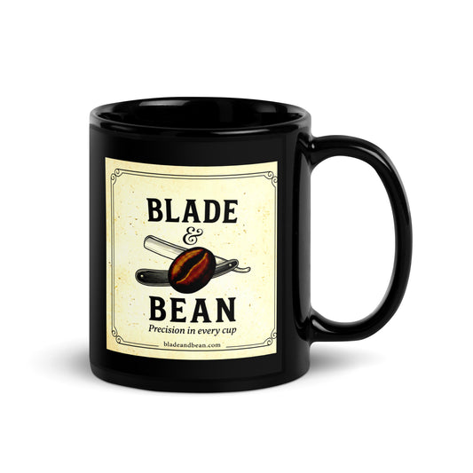 Glossy Black coffee mug with the Blade & Bean Craft Logo