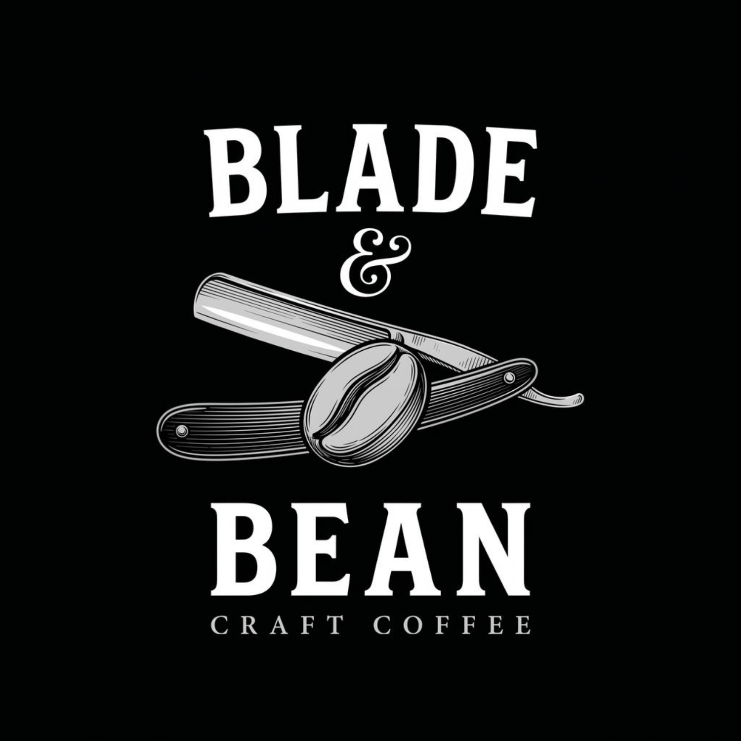 Logo of Blade & Bean Craft Coffee with a coffee bean and a razor on a black background. This is their Black Label.