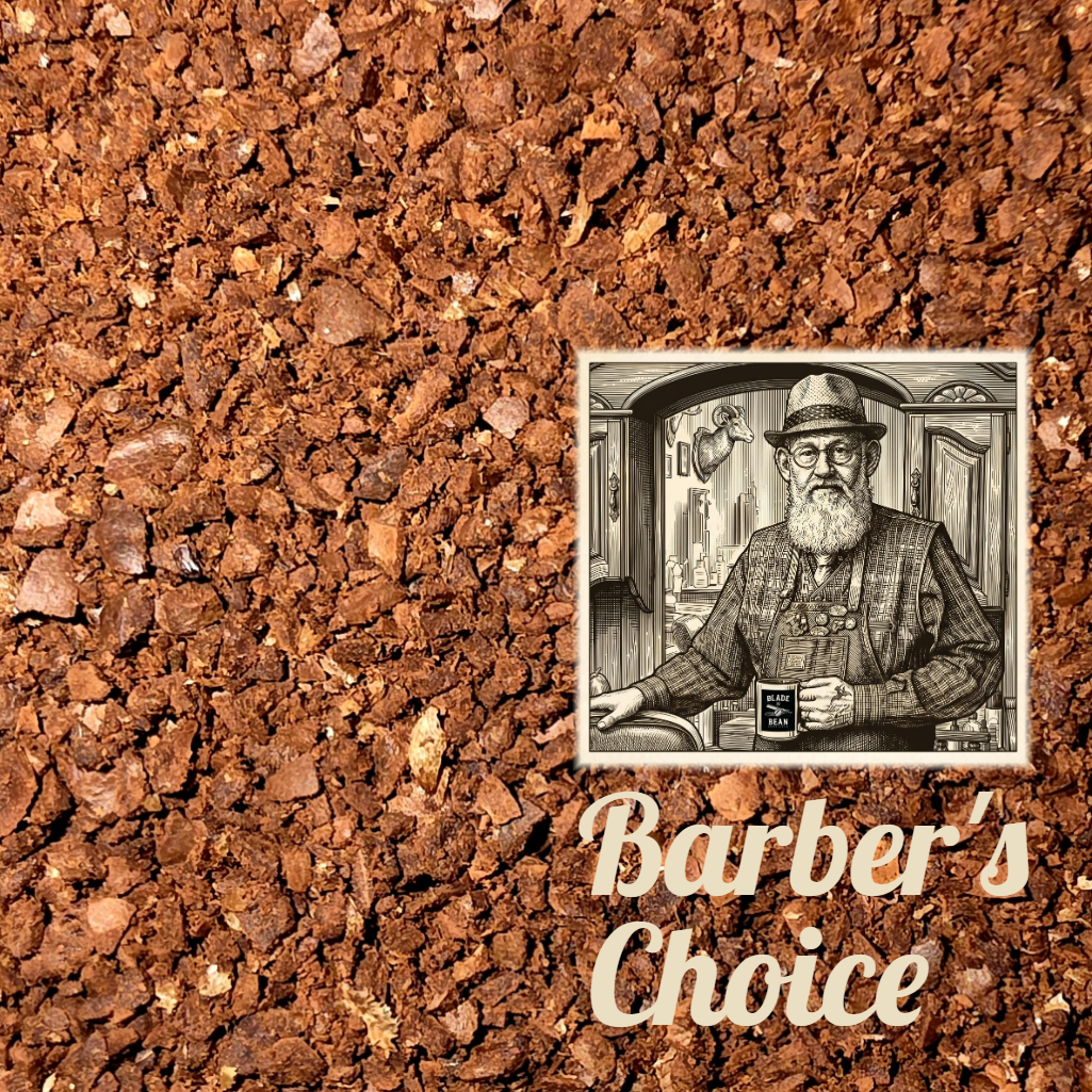 coarse grounds for cold brew actual COLD BREW RESERVE medium roast grounds with a picture of the barber and the words Barber's Choice