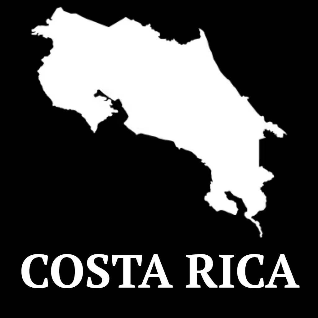 Map of Costa Rica in white on a black background
