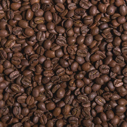 Close-up of roasted Bali Blue coffee beans