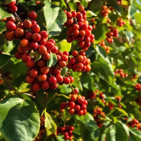 Coffee cherrys on the vine in Parana Brazil
