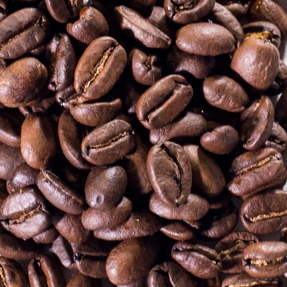 Close-up of medium roasted coffee beans from Pau Pau New Guinea