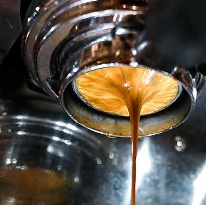 A shot of espresso being pulled close up