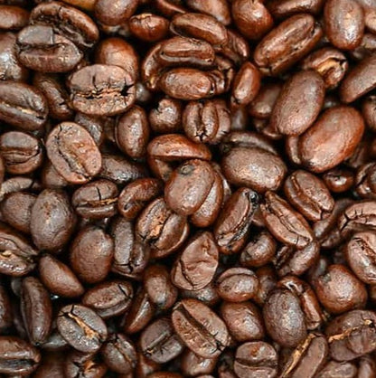 Close-up of medium dark roasted coffee beans from Africa
